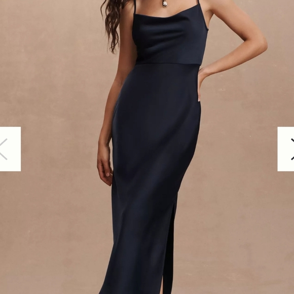 BHLDN Cali Satin Cowl-Neck Midi Slip Dress Navy Blue Size 12 - Picture 11 of 12